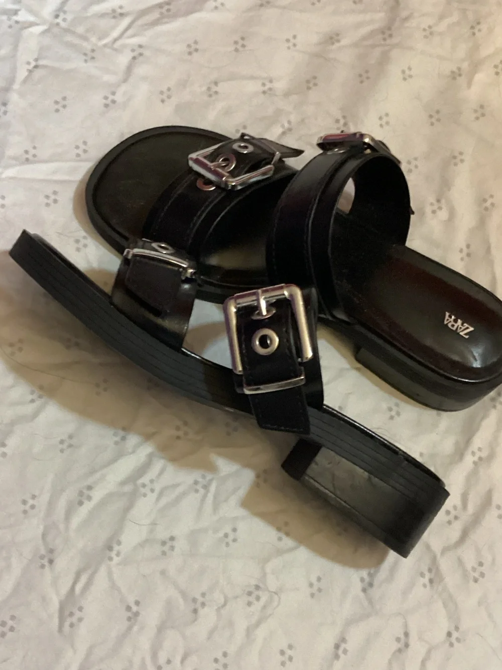 Zara Black Double-Buckle Slide Mules - Picture 5 of 6